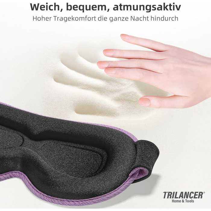 3D маска для сну Trilancer, блокує 99.99% світла, ультрам'яка, для бокового сну, медитації, подорожей (фіолетова)