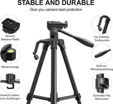 Штатив для камери RALENO Stabile, 152 см, з сумкою. Легкий та міцний штатив для професійних фотографів та відеозйомки з тримачем для телефону iPhone. Модель TP-40
