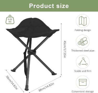 Чорний складаний табурет-стілець 60 см для кемпінгу, риболовлі, саду та балкону з сумкою
