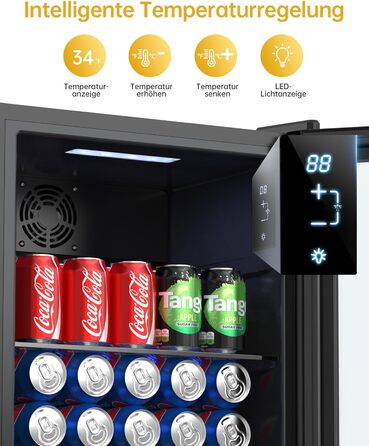 Міні-холодильник для напоїв WIE з подвійними скляними дверцятами, регульованими полицями, 86 літрів, 120 банок, для соди/пива, для дому/кухні/бару/офісу