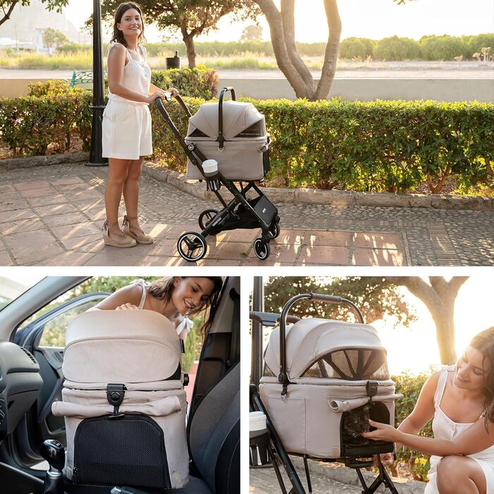 Візок для тварин Beberoad Pets X2: для собак та котів до 20 кг, знімний, складний, водонепроникний, бежевий