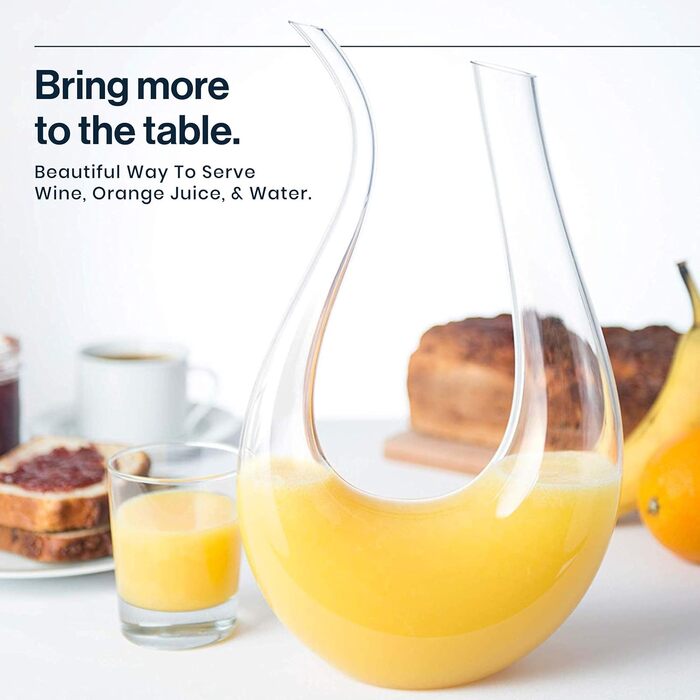 100% Lead-Free Crystal Glass U-Shaped Decanter - 1L Elegant Wine & Juice Carafe, perfect for aeration and serving, gift-ready with luxurious packaging