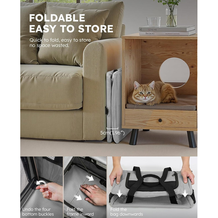 Транспортна сумка для кота Pecute: міцна, легка, складана, для подорожей (темно-зелений/сірий)