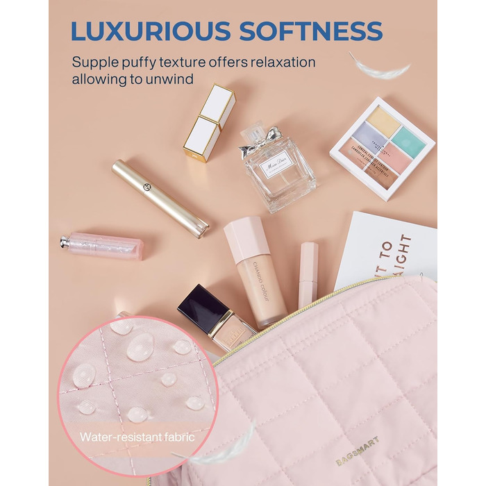 Косметичка для макіяжу BAGSMART, рожева, для подорожей, велика, водонепроникна