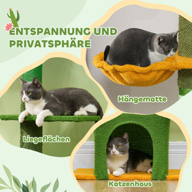PawHut Регульований по висоті котячий комплекс 230-275 см, економія місця, ігровий центр з гамаком, зелений
