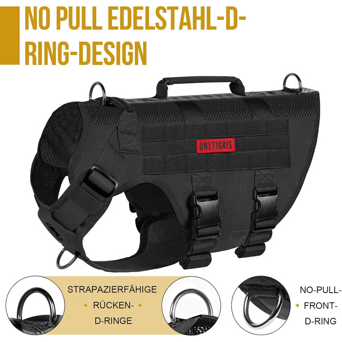 Шлейка для собак OneTigris AIRE MESH, чорна, M (40-58 см, 60-81 см) – тактична, анти-тяга, з 2 ручками, дихаюча