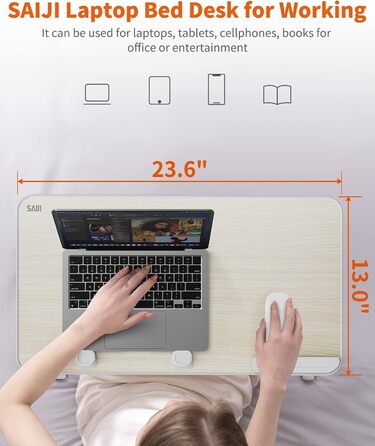 Приставний столик SAIJI для ноутбука з регулюванням висоти, 5 рівнів, складаний, для дивану/підлоги, 52*30 см, теак, 60*33 см