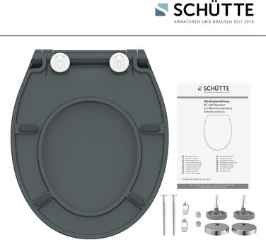 Сидіння для унітазу SCHÜTTE SLIM з мікроліфтом (Duroplast), швидкознімне, витримує до 175 кг, колір антрацит (чорний)