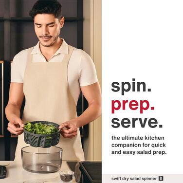 Салатниця-сушарка Zyliss Swift Dry 6L з кришкою, BPA-free, неслизьке дно, AquaVent™ технологія, кнопка стоп, придатна для миття в посудомийній машині (Сірий, Компактна)