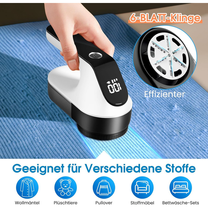 Машинка для видалення катишків NIWOHOM для одягу: 3 швидкості, 6-клинковий ніж, LED-дисплей, для всіх тканин