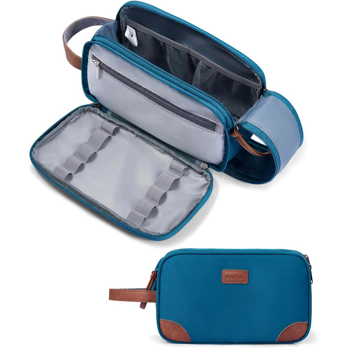 Чоловіча дорожня косметичка Ecohub, водонепроникна, з відділенням для мокрого одягу, з ремінцями, з перероблених матеріалів, з двома блискавками (синьо-зелена)