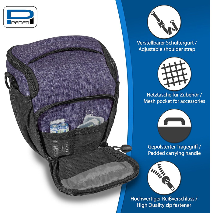 Сумка для камери Pedea: стильна фотосумка для DSLR/SLR камер з дощем. Розмір M, фіолетовий, для аксесуарів та об'єктивів.