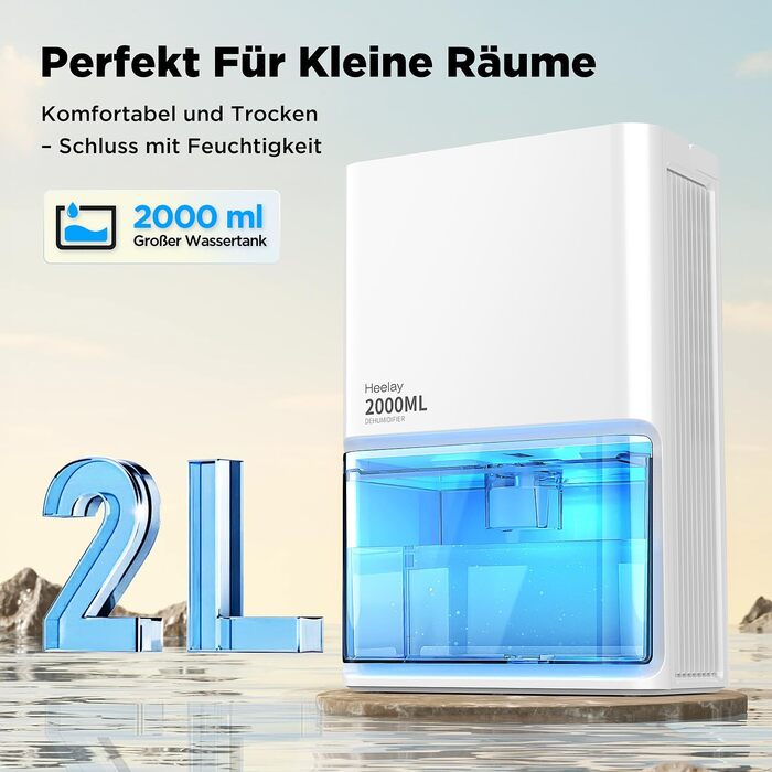 Електричний осушувач повітря тихий Pro-2000ml, 2000 мл, до 650 мл/день, для спальні, ванної кімнати, дому, білий