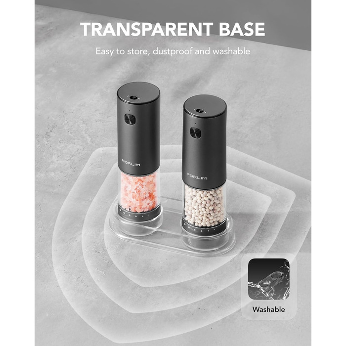 Електрична мельниця для солі та перцю FORLIM, USB-зарядка, регулювання помелу, 7 ступенів, 2 шт. (чорний+білий)