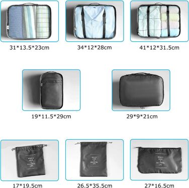 Органайзер для валізи BillyBath: Набір для подорожей (8 шт.) - Чорний