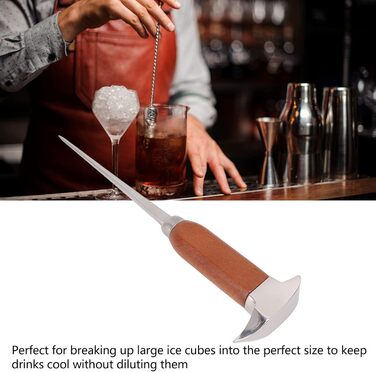 Stainless steel ice pick with wooden handle, ice crusher, ice crusher tool, barware