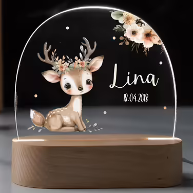 Night light for children with desired name, personalized night lamp dimmable - With a cute animal motif as personalized gifts for children for baptism, birth, Easter & baby gifts (Fawn)