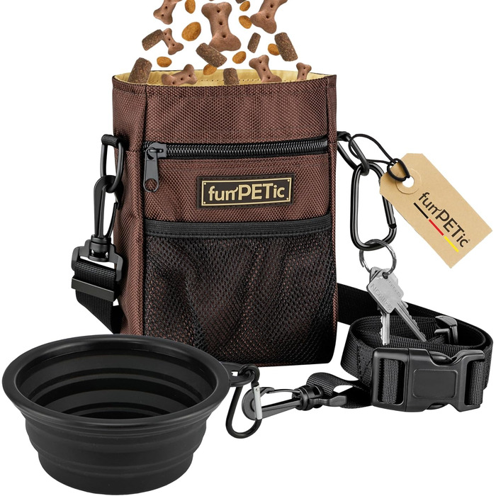 Футляр для корму funPETic з силіконовою мискою та кишеньками для ласощів, 4 відділення, карабін, для собак та коней