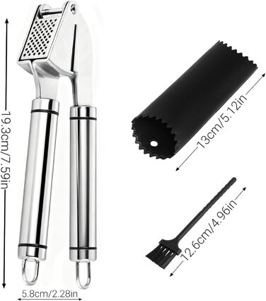 Прес для часнику з нержавіючої сталі Premium – 3 шт. (з очищувачем, щіткою для чищення, легко миється) для часнику та імбиру