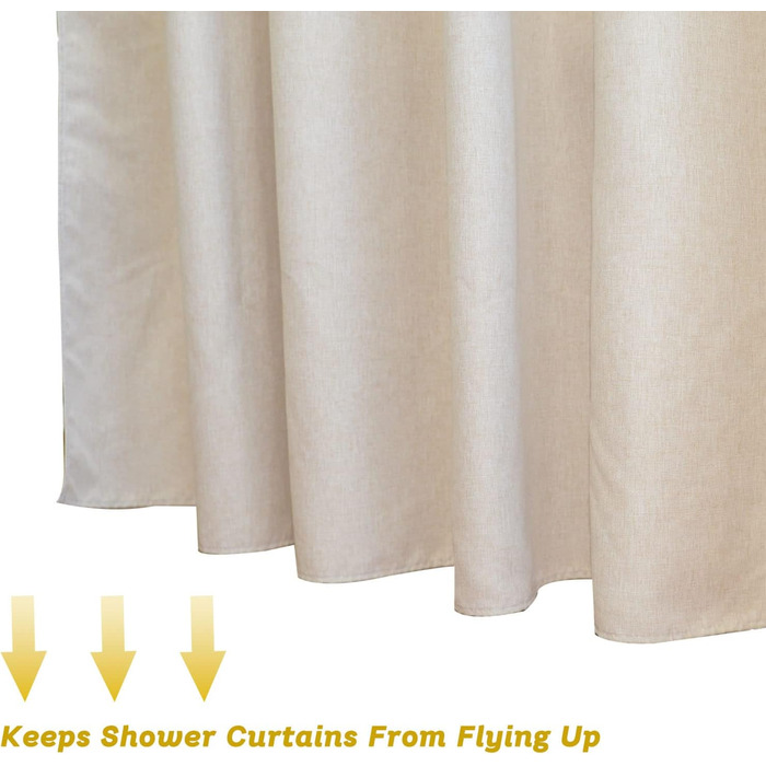 Штора для душу YISURE бежева льоноподібна, 120x200 см, водонепроникна, текстильна, машинне прання