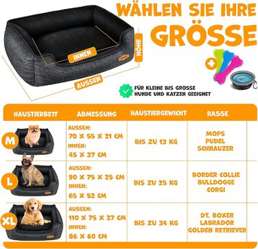 Lovpet® Dog Bed Dog Cushion Dog Basket Chiller, Incl. Bowl + 3X Chew Bones, Dog Sofa Cushion for Small, Medium & Large Dogs, Removable and Washable Cover, L 90 x 75 x 25 cm (L (90 x 75 x 25 cm), Anthracite)