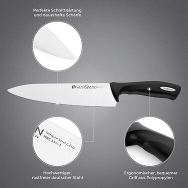 Ніж кухарський Grossman 002SH, 33 см, з нержавіючої сталі, ергономічна ручка