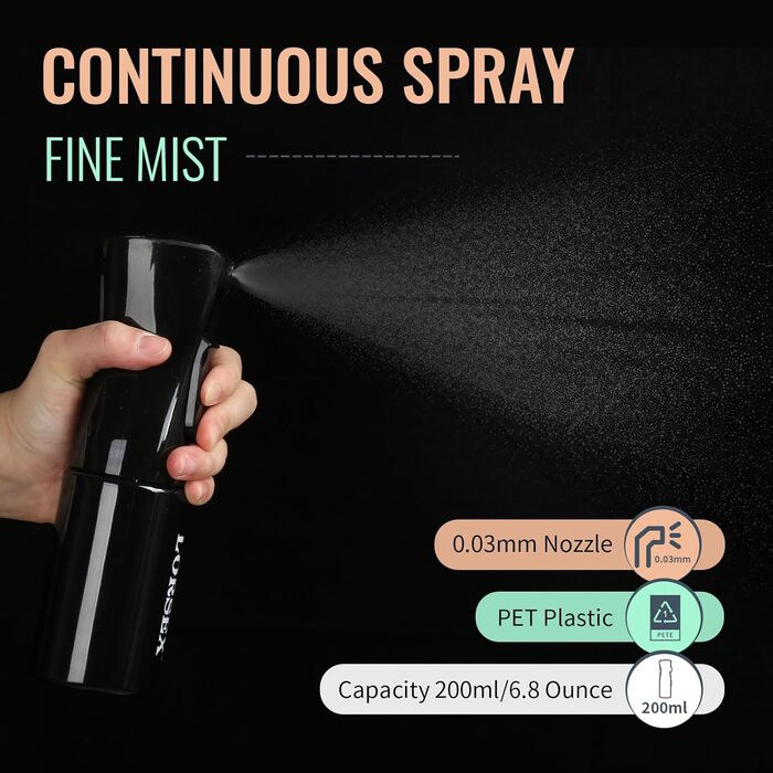 Набір гребінців для волосся з пульверизатором 200 мл: розпушувач, накручувач, двосторонній гребінь (чорний)