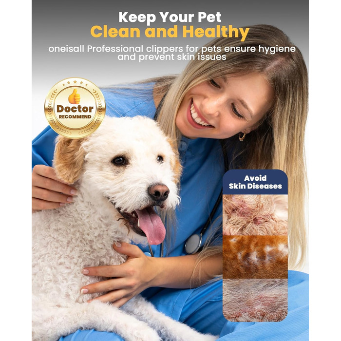 Професійна машинка для стрижки собак Oneisall 3-в-1: для густого хутра, тиха, для собак та котів, срібно-чорна