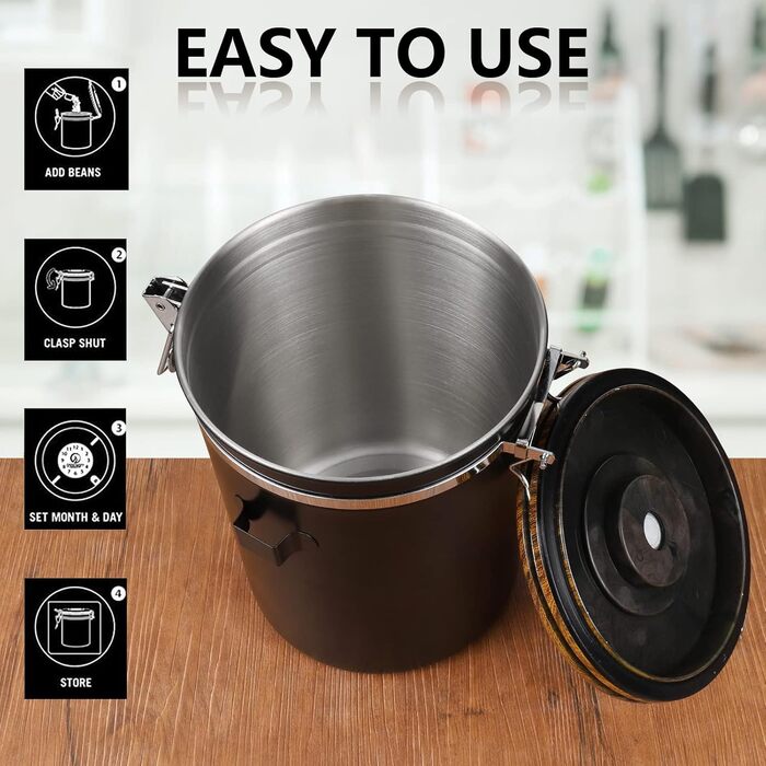 Контейнер для кави Dreamhigh® з дозатором, 1 кг, нержавіюча сталь, чорний, 2800 мл