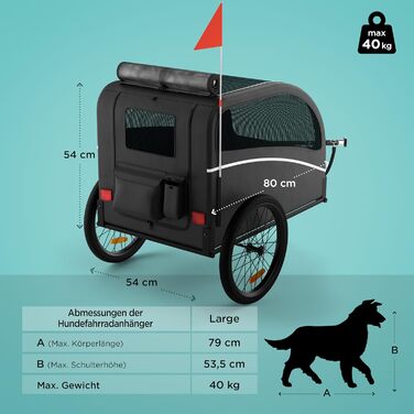 Фартоваж для собак на велосипед – складаний, до 40 кг, з відбивачами, водовідштовхувальний, сумісний з електровелосипедами, чорний