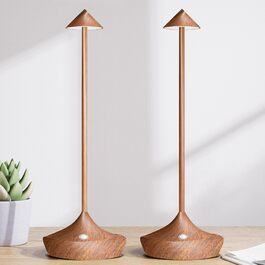 Світлодіодні акумуляторні настільні лампи Hapfish 2 шт, бездротові, диммуються, алюмінієві, водонепроникні, для дому, саду, ресторану (коричневі, дерев'яний колір)