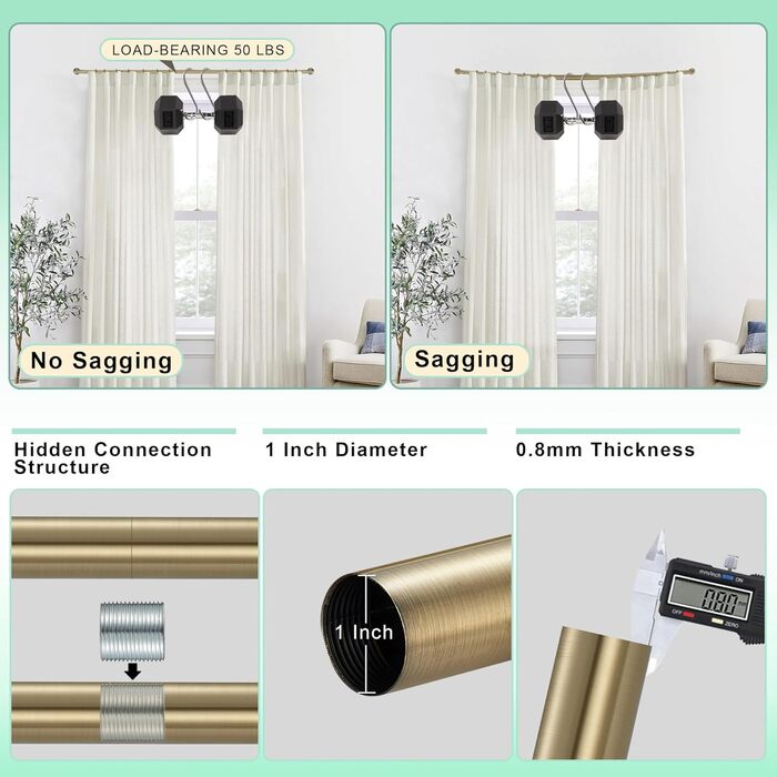 Штанга для штор телеекрану Warmgold, діаметр 2,5 см, регульована штанга для затемнення, алюмінієві кінчики та кріплення, 71–381 см (2 шт. 28–86 см, антична бронза)