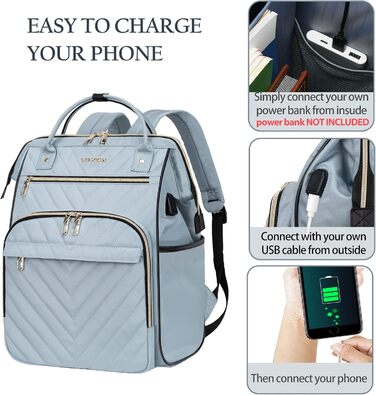 Рюкзак для ноутбука Vankean для жінок 15.6-16.2 дюймів з USB-портом, водонепроникний, для роботи/школи/подорожей, квітковий дизайн (стьобаний, світло-блакитний)