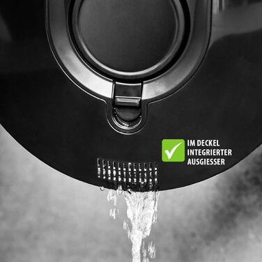 GEFU Салатоотжим - 5 л, з механізмом Push, вбудований виливний носик, кнопка зупинки, неслизький, придатний для миття в посудомийній машині (Чорний/Прозорий)