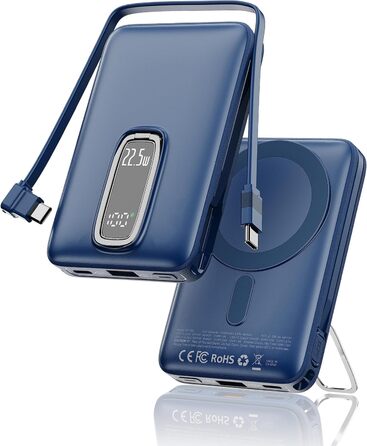 Power Bank MagSafe на iPhone 10000mAh 22.5W з кабелем USB-C, магнітна бездротова зарядка, акумулятор для iPhone 17/16/15/14/13/12 Max/Pro/Plus (Блакитний)