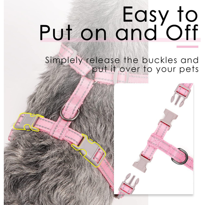 Шлейка для собак ThinkPet No-Pull, дихаюча, для малих, середніх та великих собак, регульована, м'яка, для прогулянок, безпечна, з контролем, з підкладкою, світловідбиваюча (Рожева, M, 1 шт.)