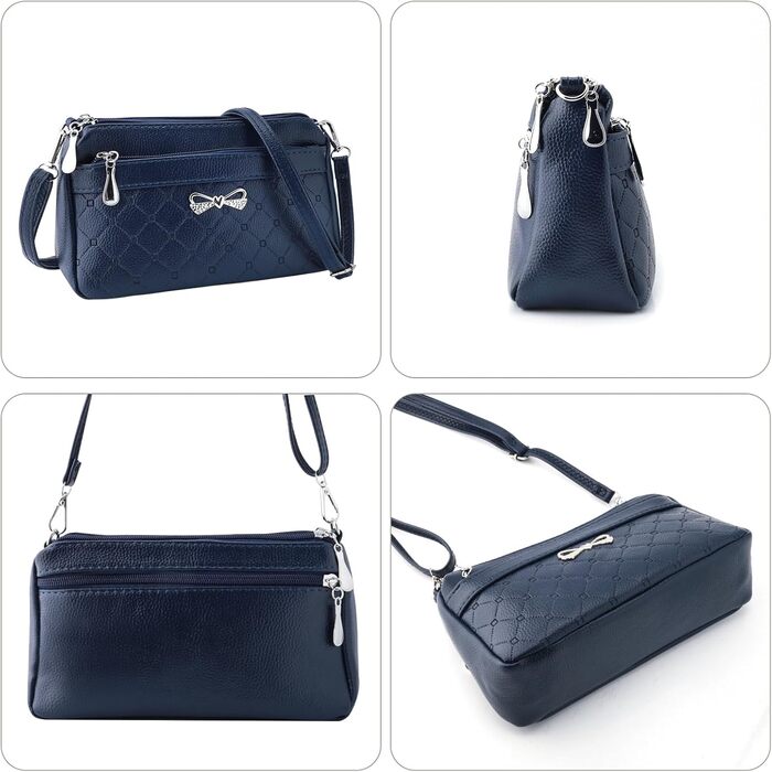 Сумка жіноча через плече маленька елегантна синя (Navy) з тисненим візерунком, PU шкіра, срібні деталі