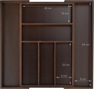 Relaxdays Cutlery Drawer Organizer, Pull-Out, Variable Width, 5-7 Compartments, Bamboo Organizer, HBT: 5x48x46cm, dark brown