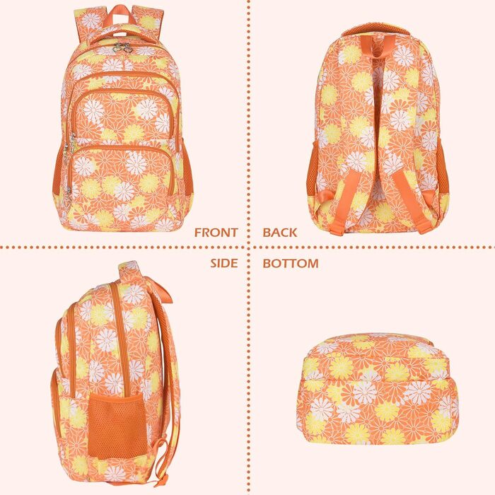 Шкільний рюкзак для дівчинки-підлітка ZHIERNA: набір з ланч-боксом та пеналом (Помаранчевий)