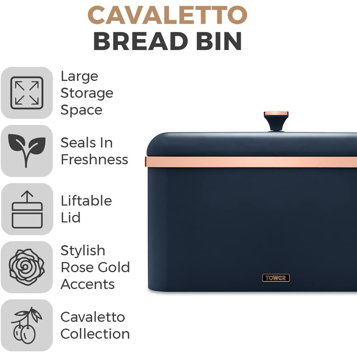 Cavaletto Brotkasten-Aufbewahrung T826130BLK: Набір для зберігання хліба, карбонова сталь, знімний кришка, 23 x 35 x 24 см, Midnight Blue