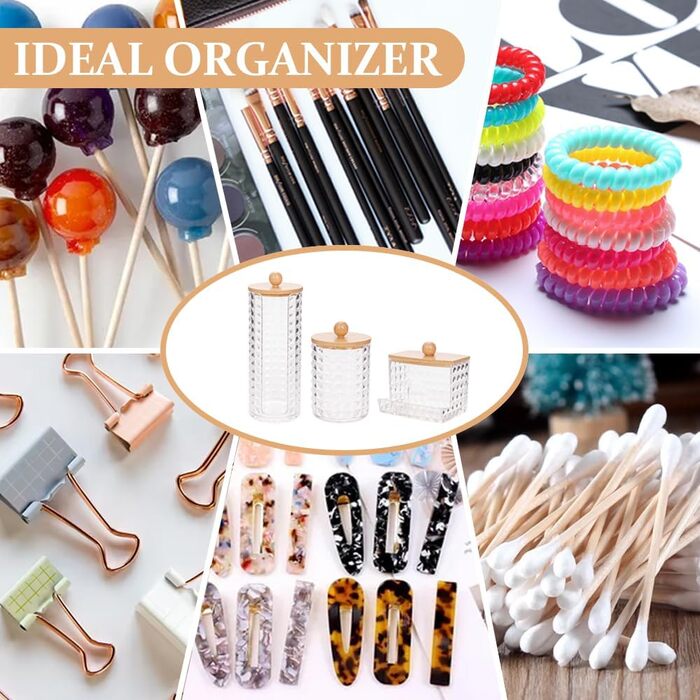 Організатор для ватних дисків та паличок: набір з 3 шт. з акрилу для ванної кімнати