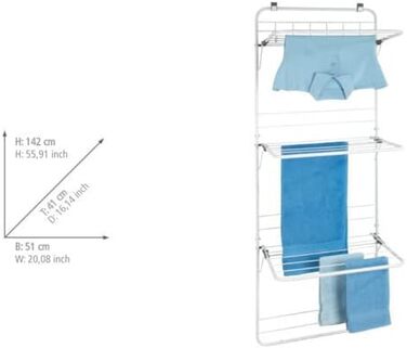 Сушарка для білизни WENKO на двері, 8 м, 3 крила, біла - настінна або підвісна