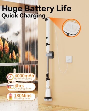 iDiskk Electric Spin Scrubber, Upgraded IPX7 Bathroom Scrubber, Shower Cleaning Brush with Adjustable and Detachable Handle, Dual Speed, Electric Cleaning