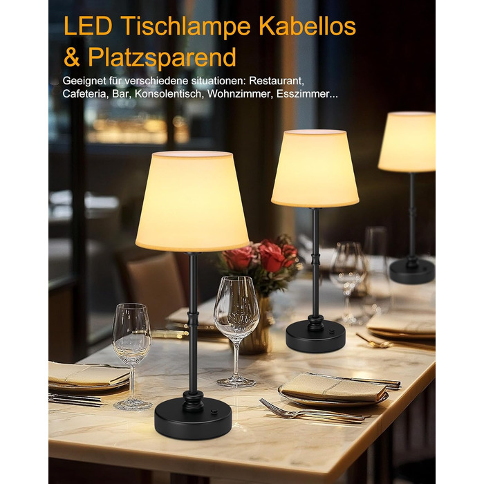 LED-лампа EppieBasic настільна бездротова, торшер сенсорний диммування, акумулятор 5200mAh, тепле світло 2700K, для спальні, вітальні, ванної кімнати (чорний)