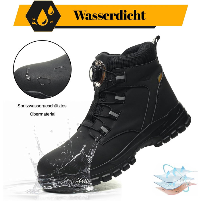 Черевики безпеки чоловічі/жіночі, водонепроникні робочі черевики, високі, з металевим підноском, антиковзаючі, легкі, чорні, з поворотним замикачем, 43 EU