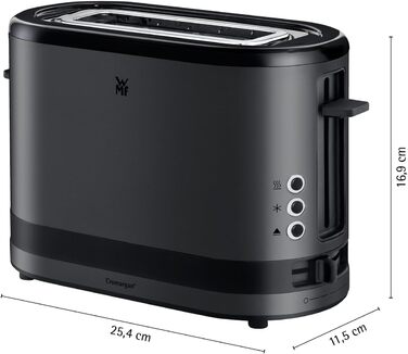 Тостер WMF Lono Silk з нержавіючої сталі, 2 слоти, XXL-насадка для бургерів, 7 рівнів підсмажування, LED-дисплей, знімний піддон для крихт, анти-відбитки, 900 Вт
