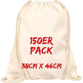 TEXXILLA Drawstring Bags - Pack of 150 | Natural | with robust drawstrings | 38x46cm | Jute bags | shopping bag | unprinted