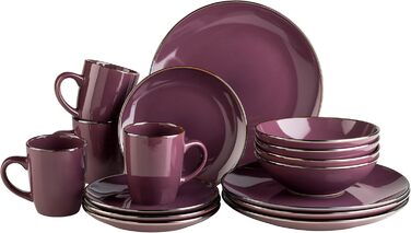 Набір посуду на 4 особи, 16-ти частинний, фіолетовий, з мідним декором