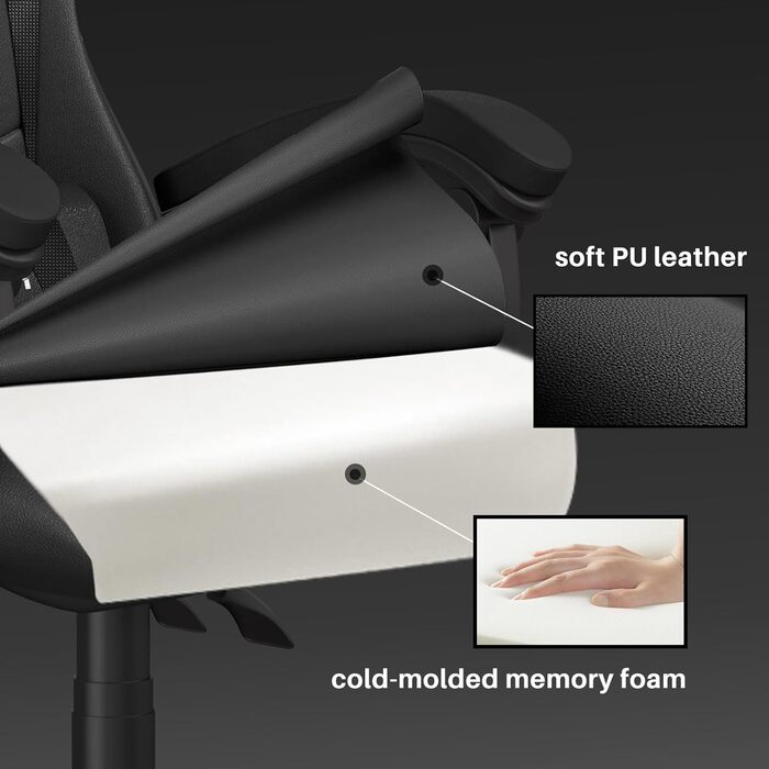 Геймерське крісло Bigzzia Ergonomiczne: з подушкою для попереку та підголовником, регульована висота, чорне, для підлітків та дорослих
