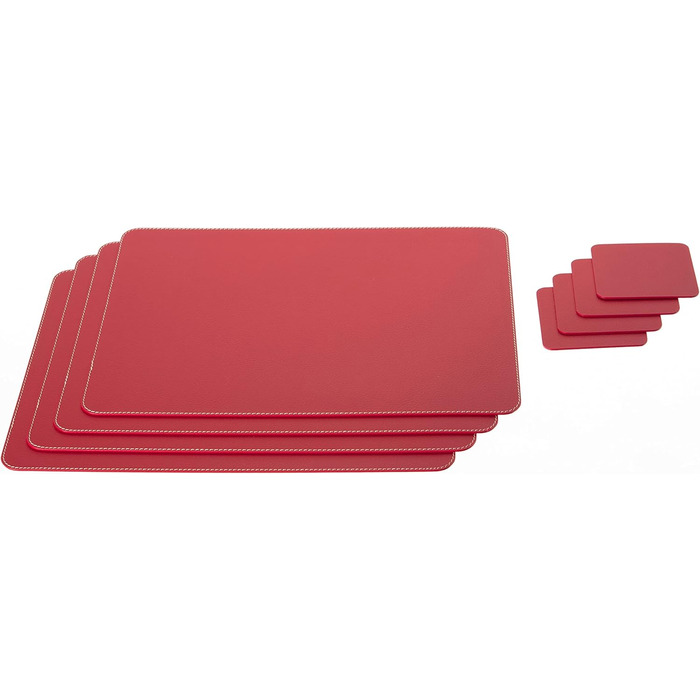 Placemats and Coasters (Set of 4) made of recycled leather, table mats, 4 placemats and 4 coasters, placemats and coasters 10 x 10 cm (Christmas Red, 45.7 x 33.02)